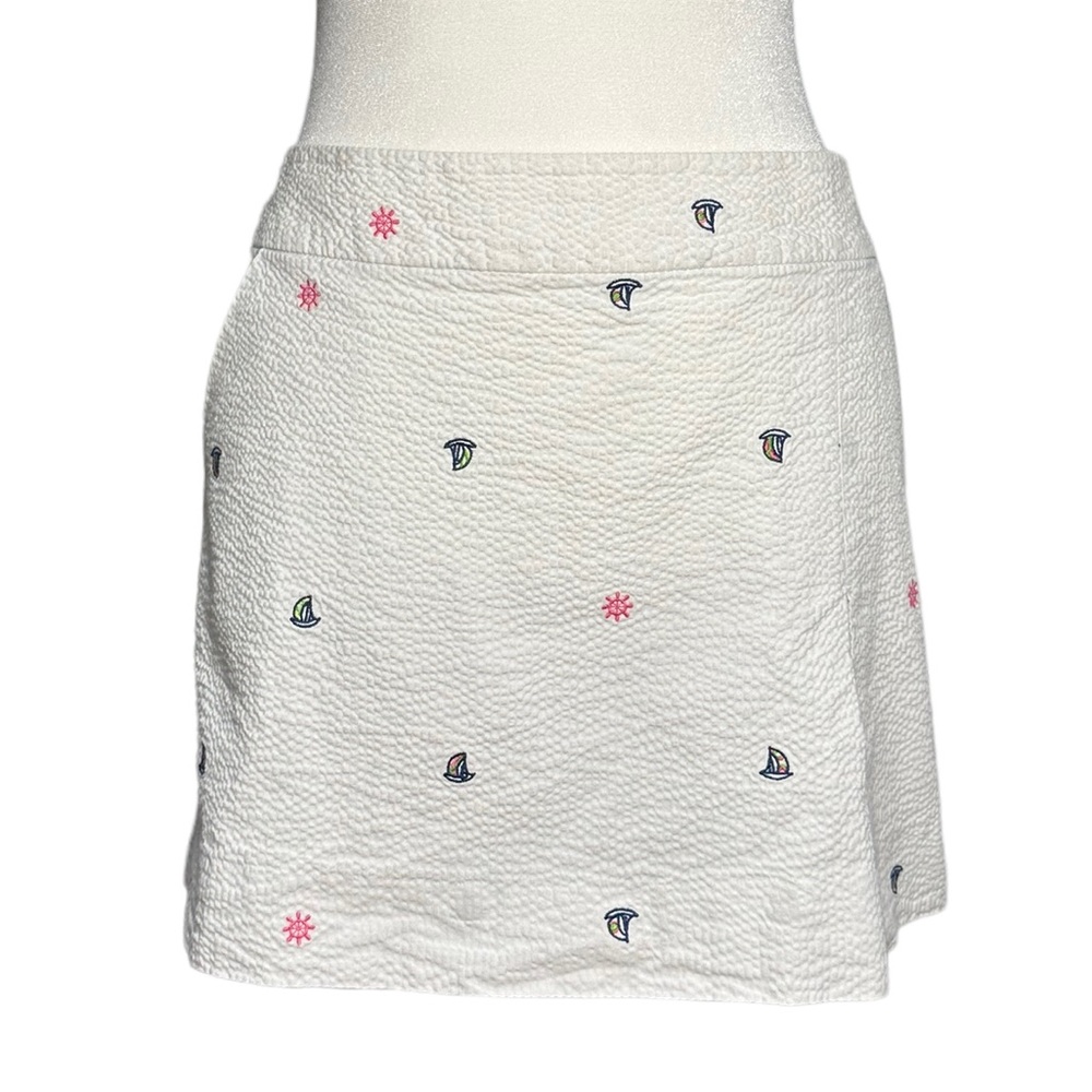 Lilly Pulitzer White Sailboat Embroidered Mini Nautical Skirt Skort Size 10